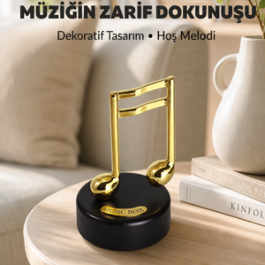 Altın Nota Figürlü Dönen Müzik Kutusu Dekoratif Music Box Yeni Nesil