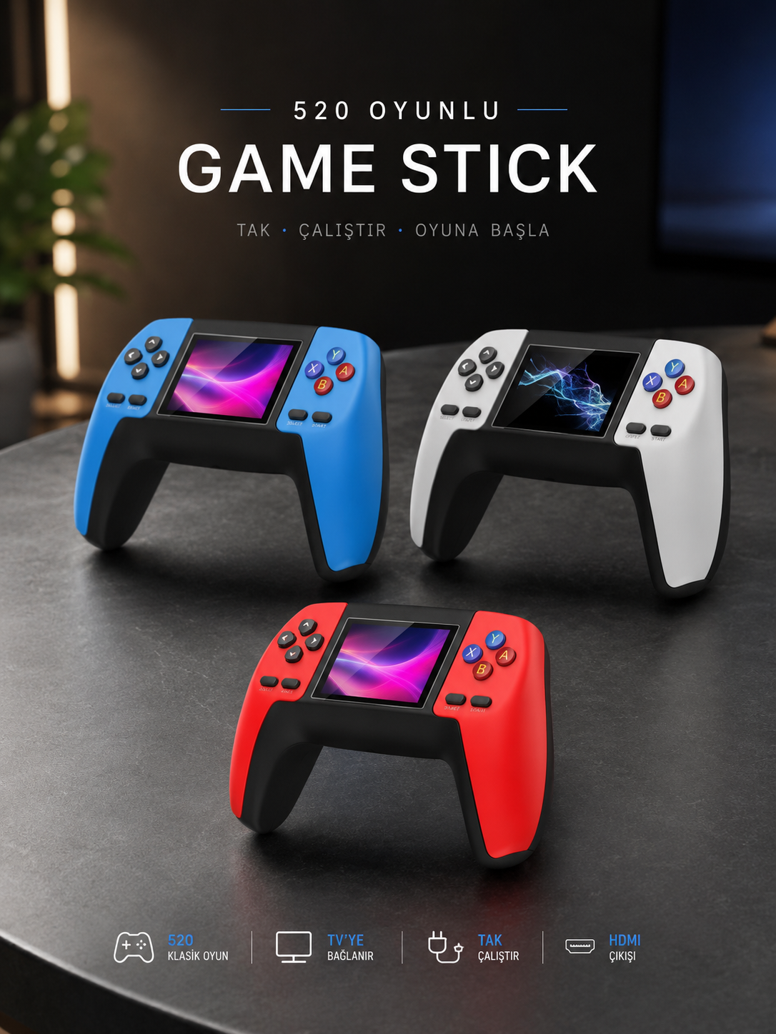 Game Stick Oyun Konsolu 520 Oyunlu Retro Oyunlu Led Ekran