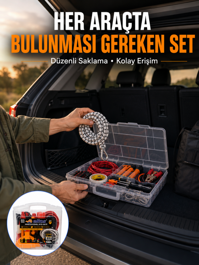 27 Parça Oto Güvenlik ve Bakım Seti Şeffaf Taşıma Kutulu Araç Ekipman Çantasız