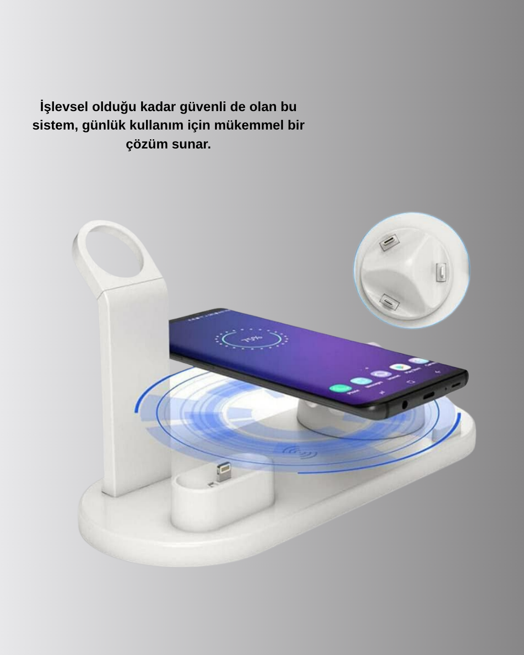 Kablosuz Şarj İstasyonu 4’ü 1 Arada iPhone Watch ve AirPods Uyumlu
