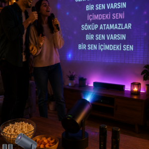 3ü 1 Arada Karaoke ve Projeksiyon Sistemi Çift Mikrofon Destekli