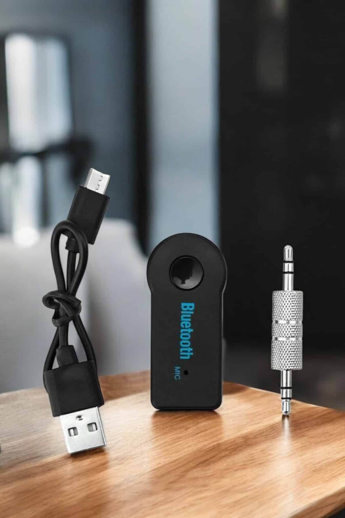 Kablosuz Bluetooth Aux Araç Kiti Siyah Hafıza Kartlı