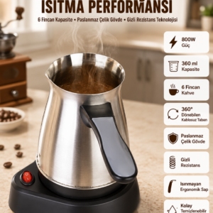 Yeni Nesil Türk Kahve Makinesi Cezvesi Siyah Gri Kablolu Pratik