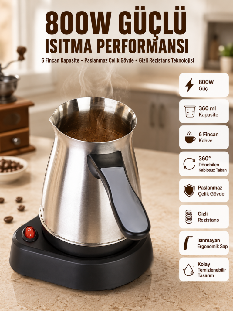 Yeni Nesil Türk Kahve Makinesi Cezvesi Siyah Gri Kablolu Pratik