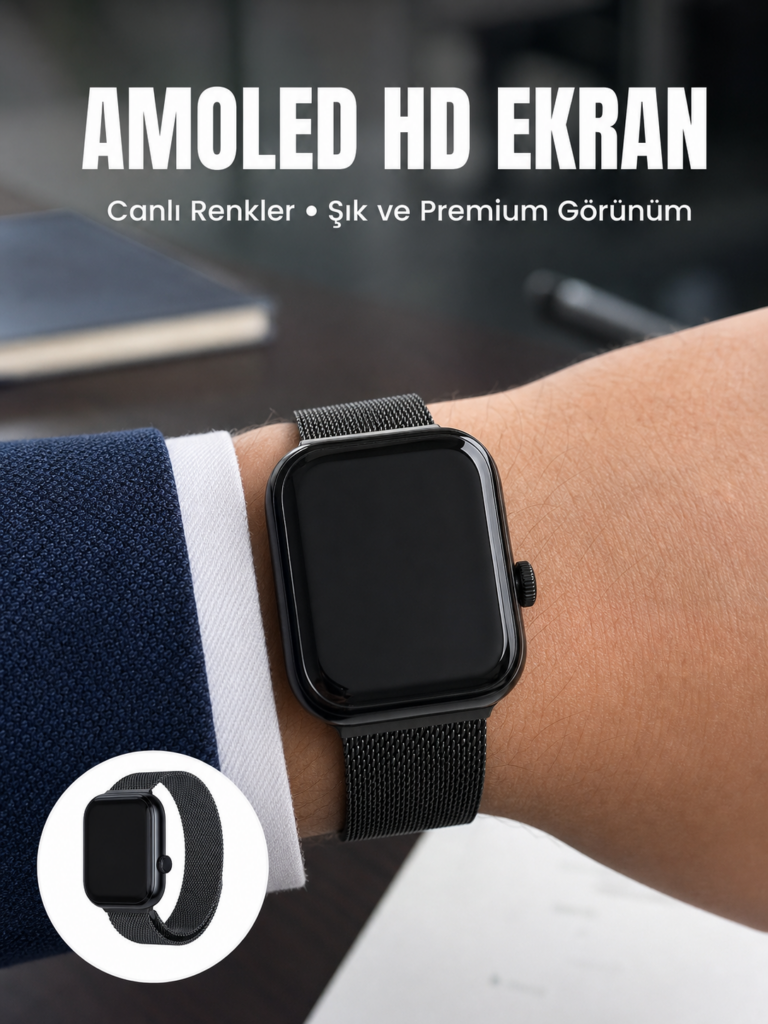 Bluetooth Görüşmeli Dokunmatik Akıllı Saat 3 Farklı Kordon Seçeneği
