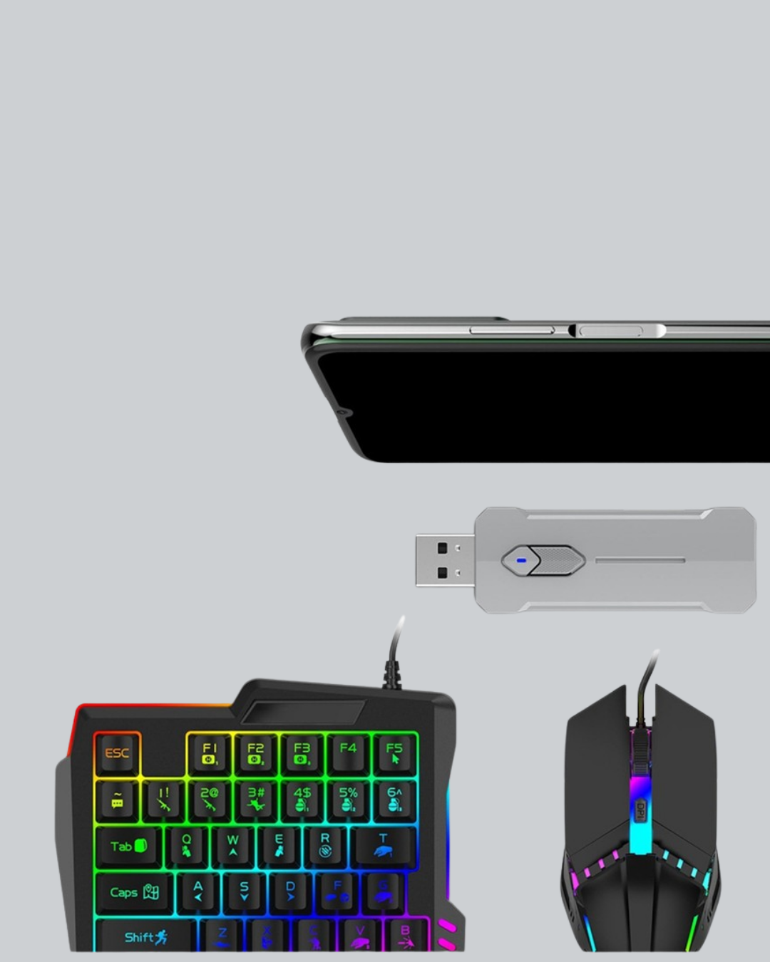 Rekabetçi Mobil Oyun Aksesuarı | Klavye + Mouse + Hızlı Dönüştürücü