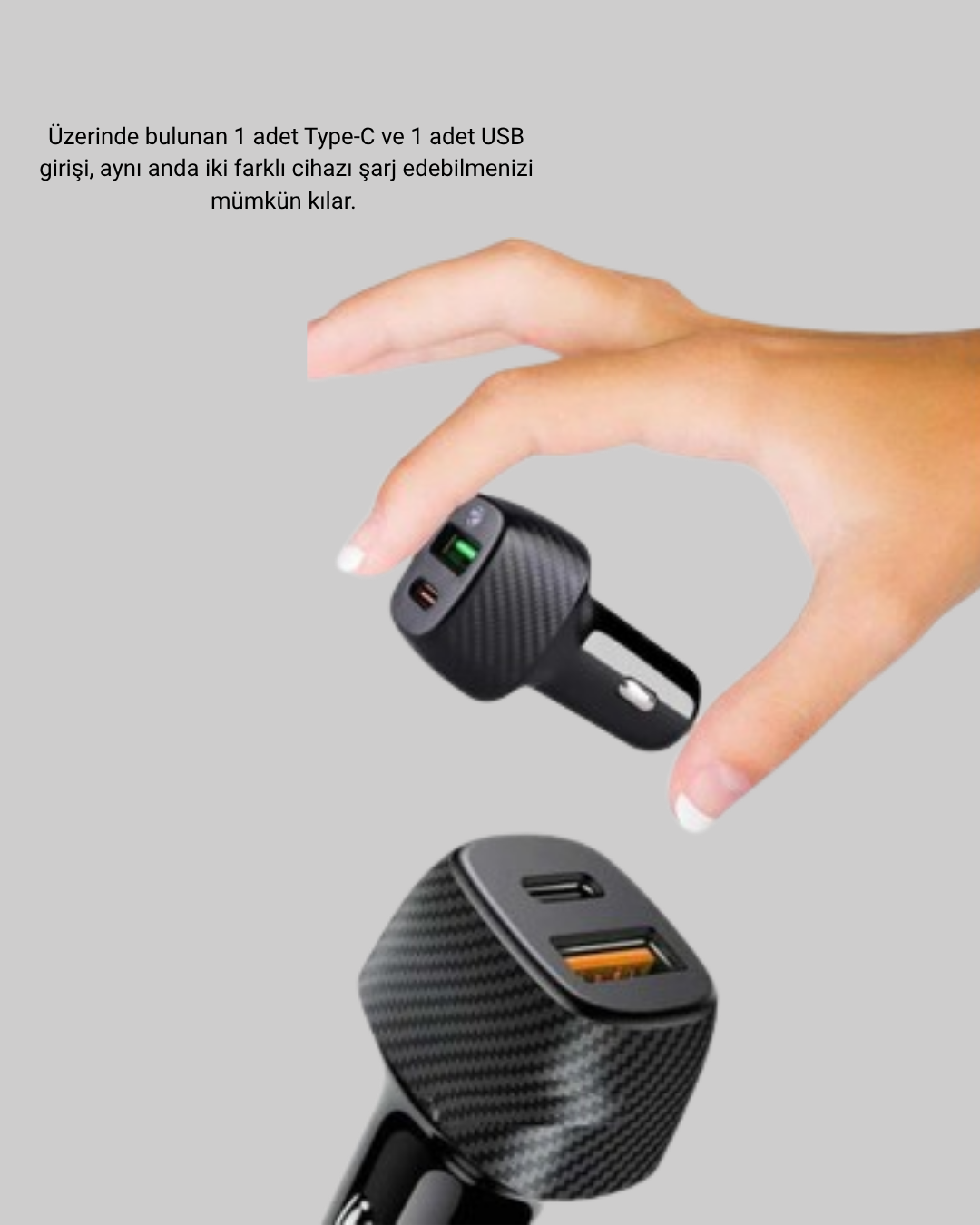 Araç Tipi Hızlı Şarj Adaptörü Type-C PD USB Çift Port Kompakt