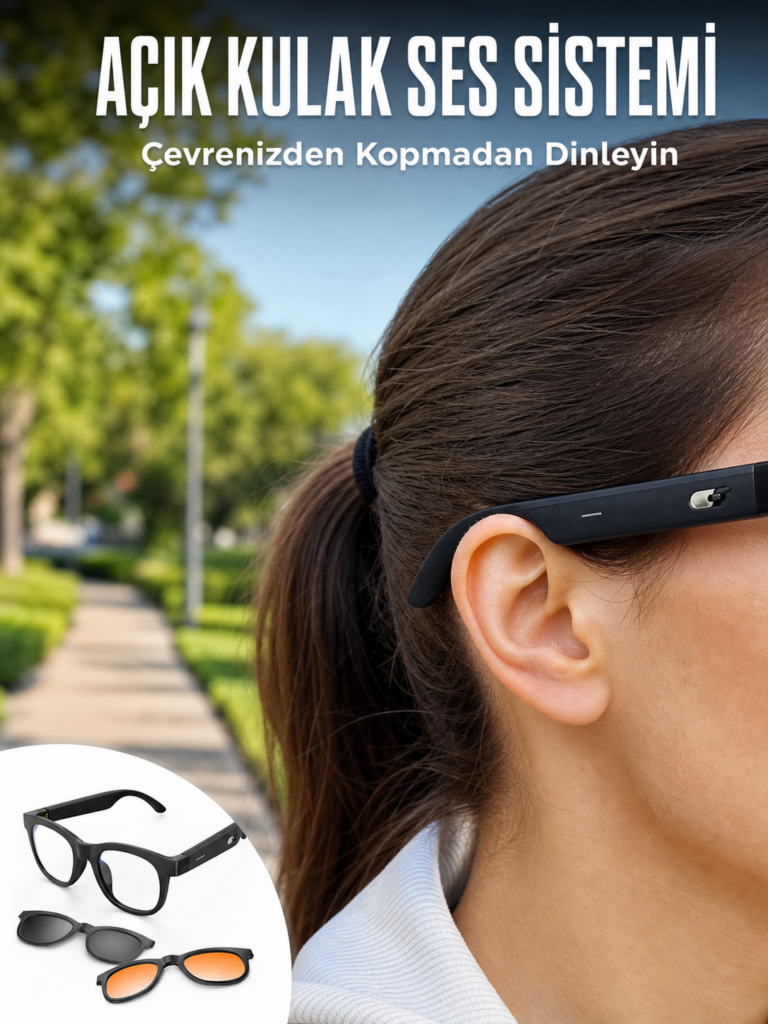 Yapay Zekâ Destekli Akıllı Bluetooth Gözlük Açık Kulak Ses Sistemi Günlük Kullanıma Uygun Hafif Tasarım