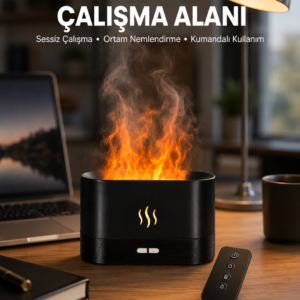 Aromatik Oda Kokusu Difüzörü Alev Tasarımlı LED Işıklı Nemlendirici Yeni Nesil