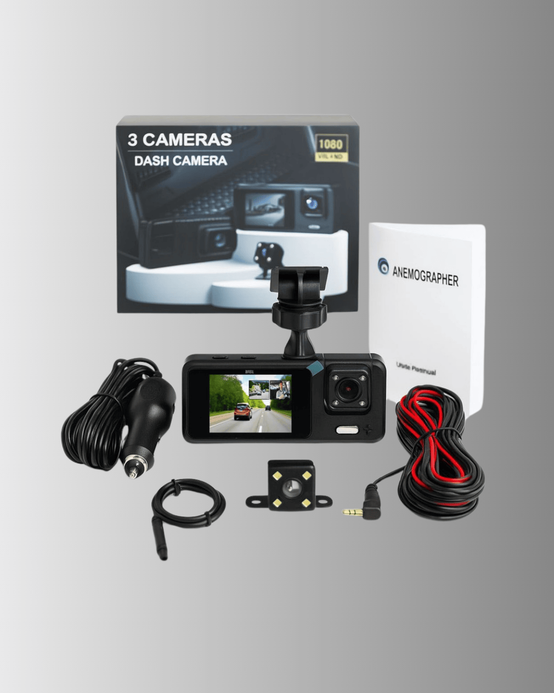 3 Kameralı Araç İçi DVR Kayıt Cihazı Ön İç Arka Kamera Full HD