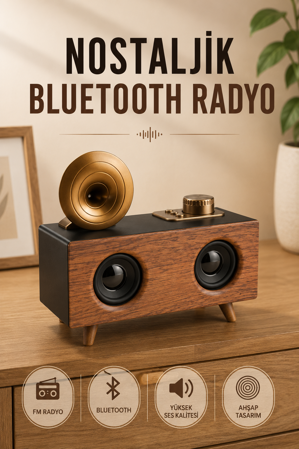 Nostaljik Radyo Bluetooth Bağlantılı Şarjlı Yüksek Ses Kaliteli
