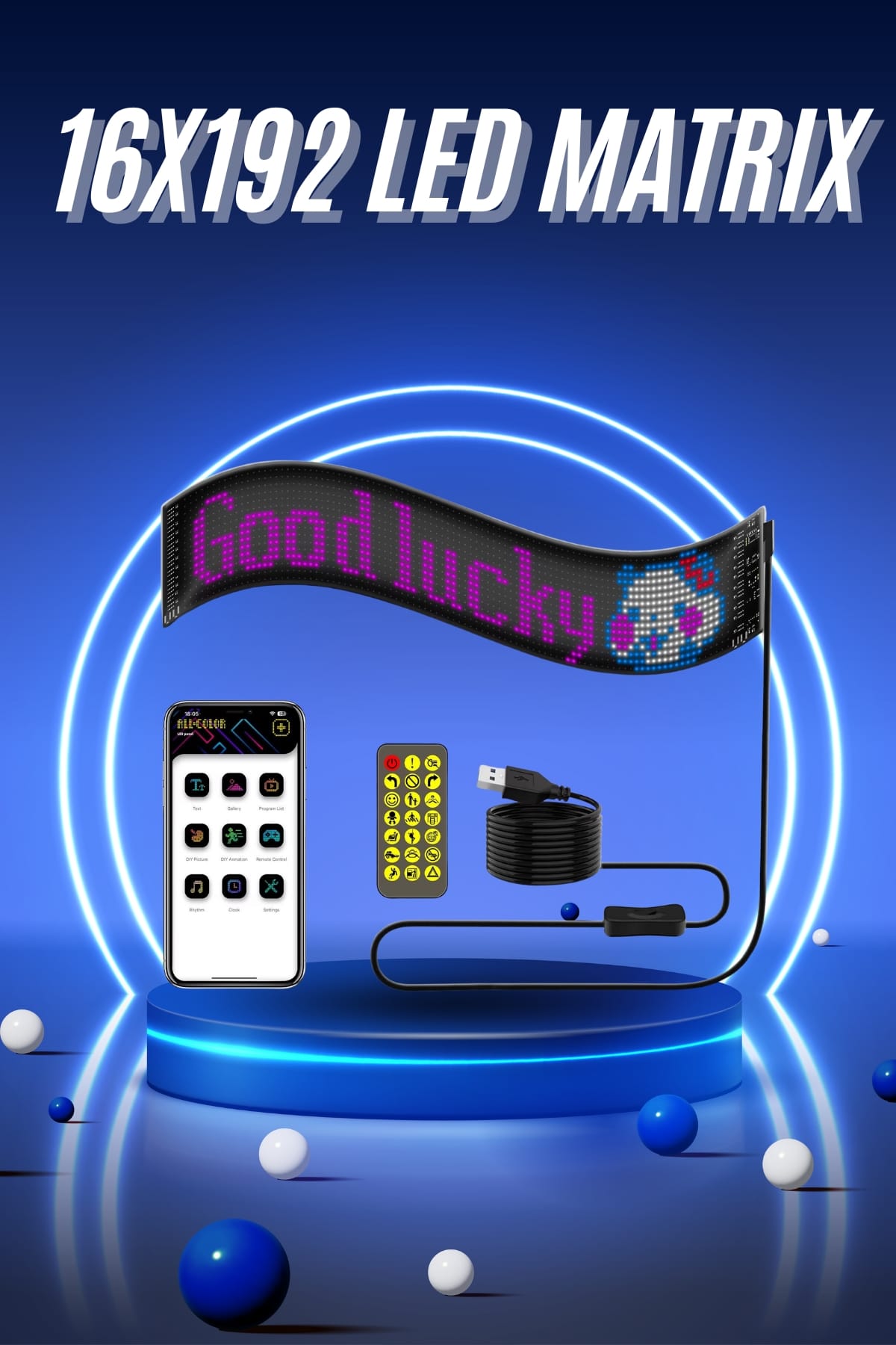 Kumandalı App Kontrollü LED Ekran 16X192 Led Matrix Araç Camı Yazısı