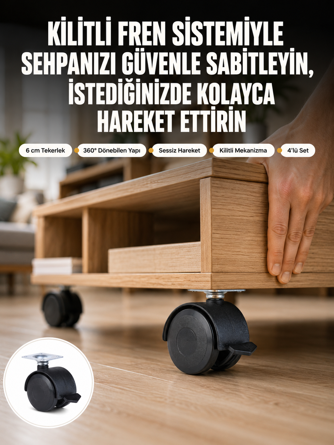 Sehpa ve Restoran Arabası İçin Kilitli Ayak 4’lü