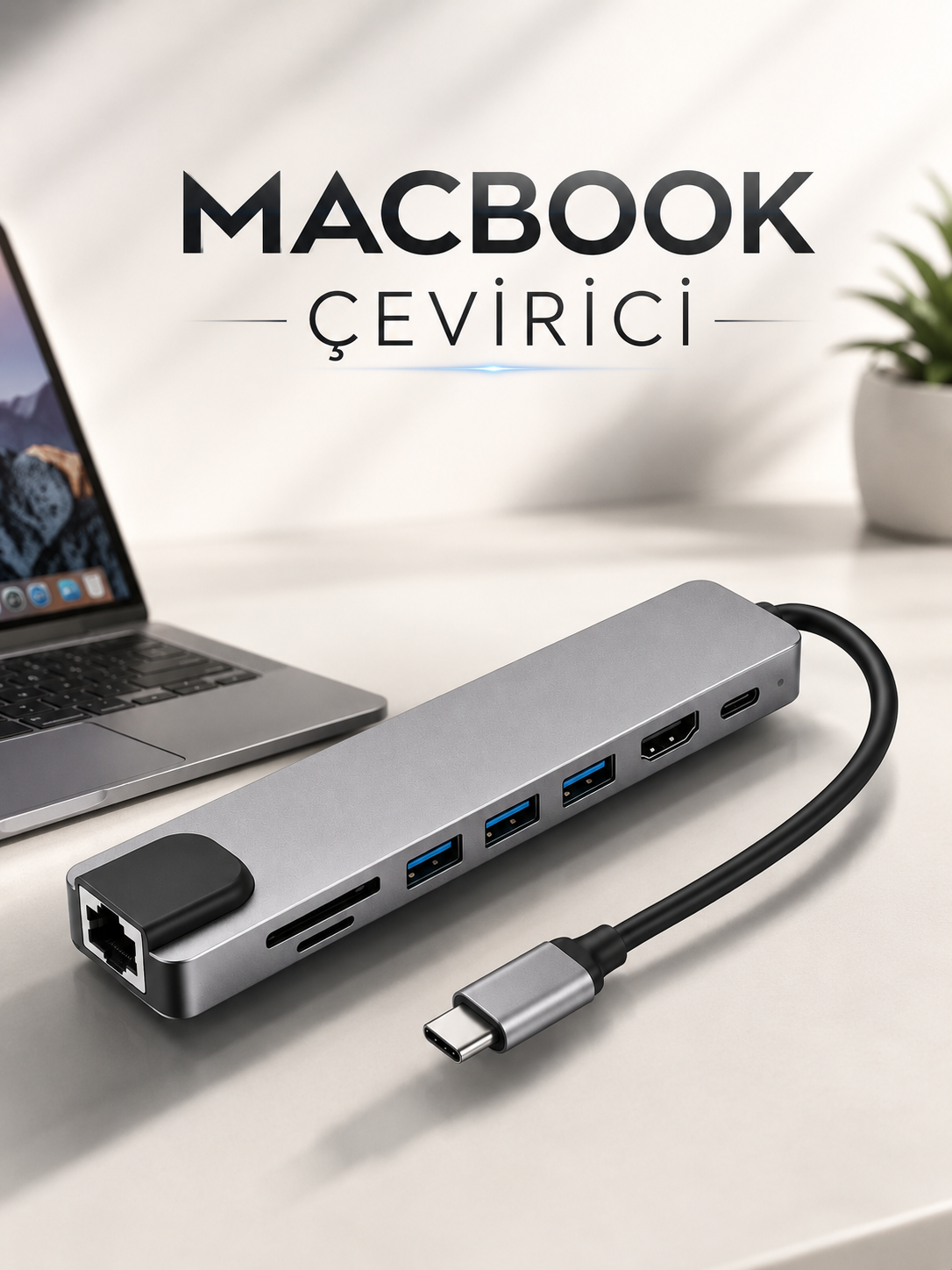 Çevirici Dönüştürücü Adaptör Macbook 3 In 1 Type-C To Hdmı USB 3.0