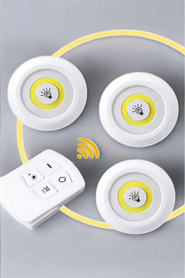 Led Lamba 3'lü Uzaktan Kumandalı Yapışkanlı Beyaz Işık (Kopya)
