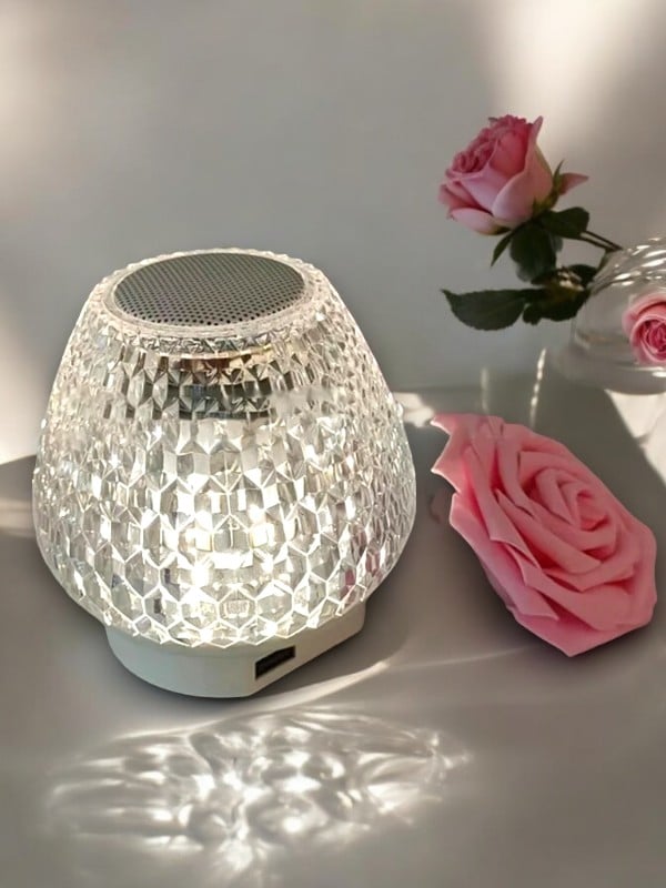 G5 Kristal Şarjlı Masa Lambası - Bluetooth Hoparlör ve 7 Renk Gece Lambası