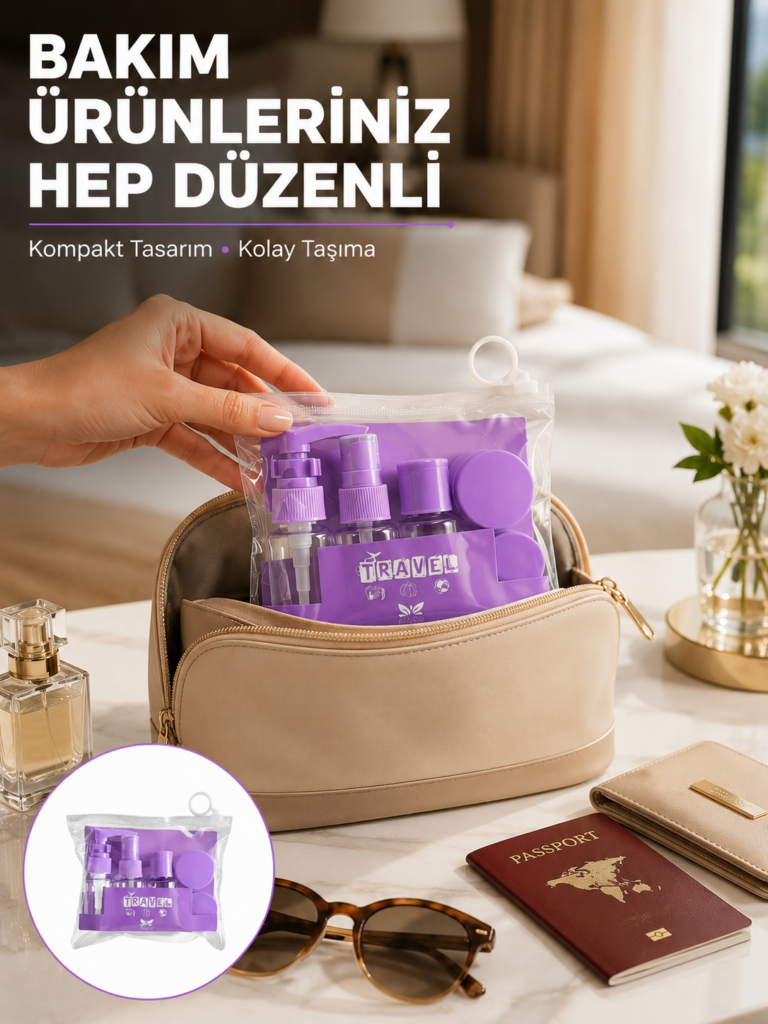 Seyahat Bakım Seti 5 Parça Sızdırmaz Şeffaf Kapaklı 30ml Yeni Nesil
