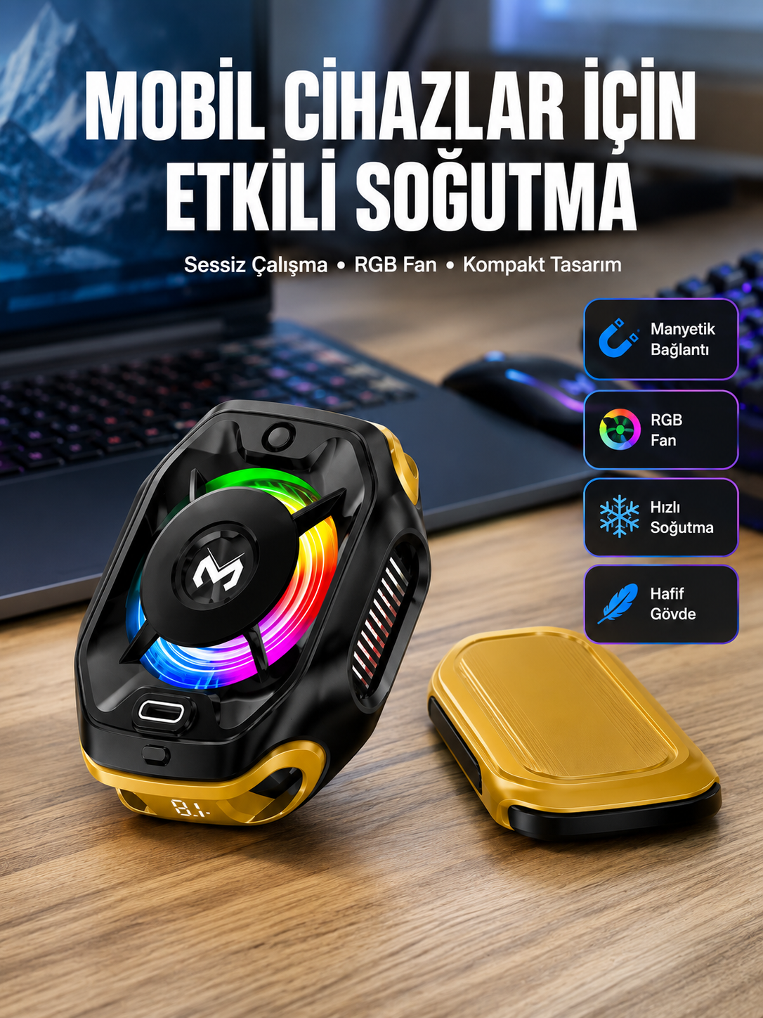 Manyetik Montajlı Dijital Ekranlı Telefon Soğutucu Yeni Nesil
