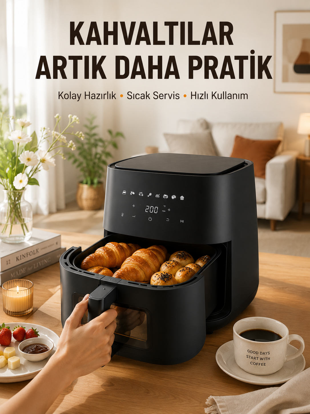 Air Fryer Mutfak Pişirme Cihazı Çok Programlı Dokunmatik