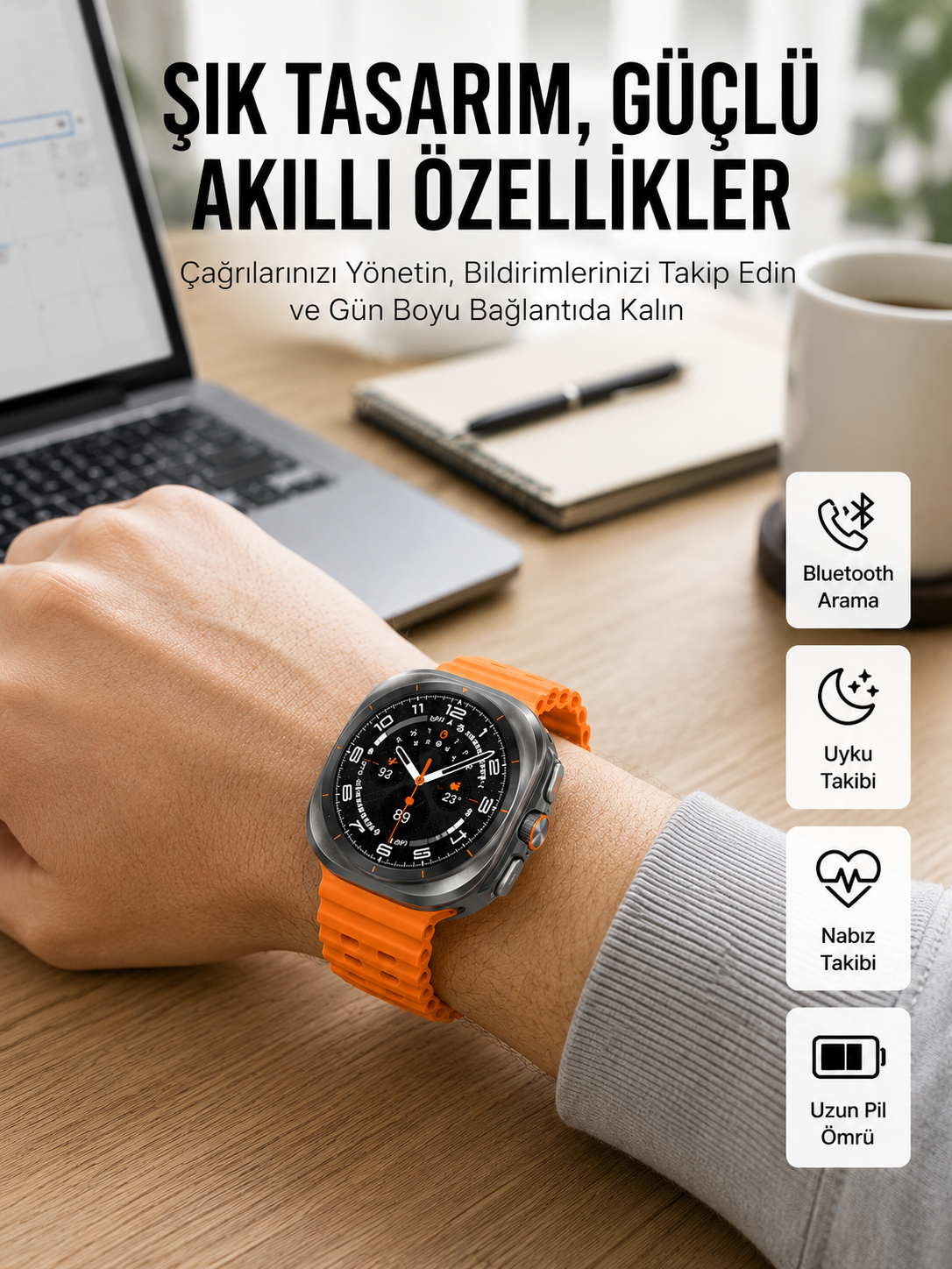 2025 Model Gelişmiş Özellikli Nabız Sensörlü Spor Takibi Yapabilen Titreşimli Saat