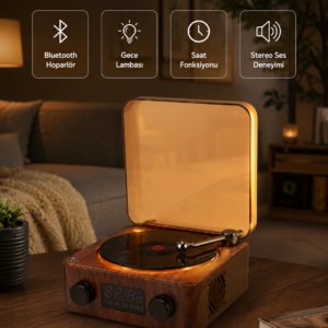 Stereo Bluetooth Hoparlör – Gece Lambalı ve Saat Göstergeli Yeni Nesil