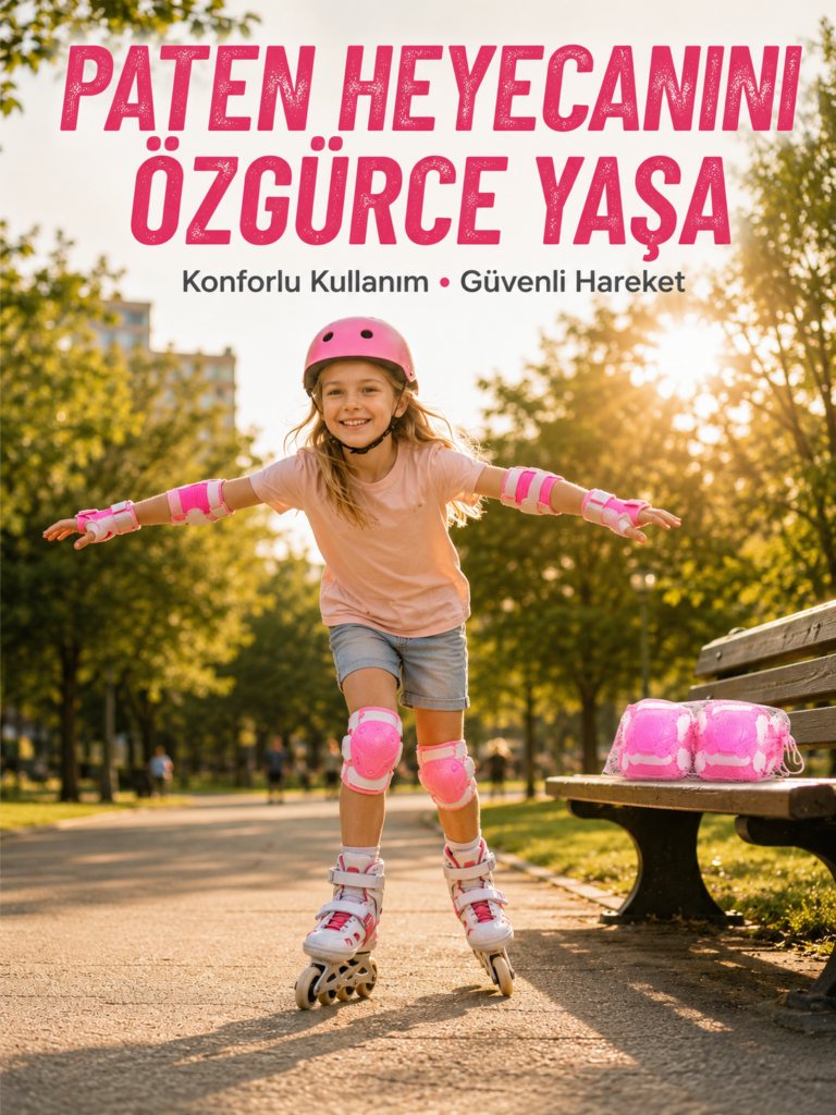 Pembe Çocuk Kaykay Paten Scooter Bisiklet Koruyucu Dizlik