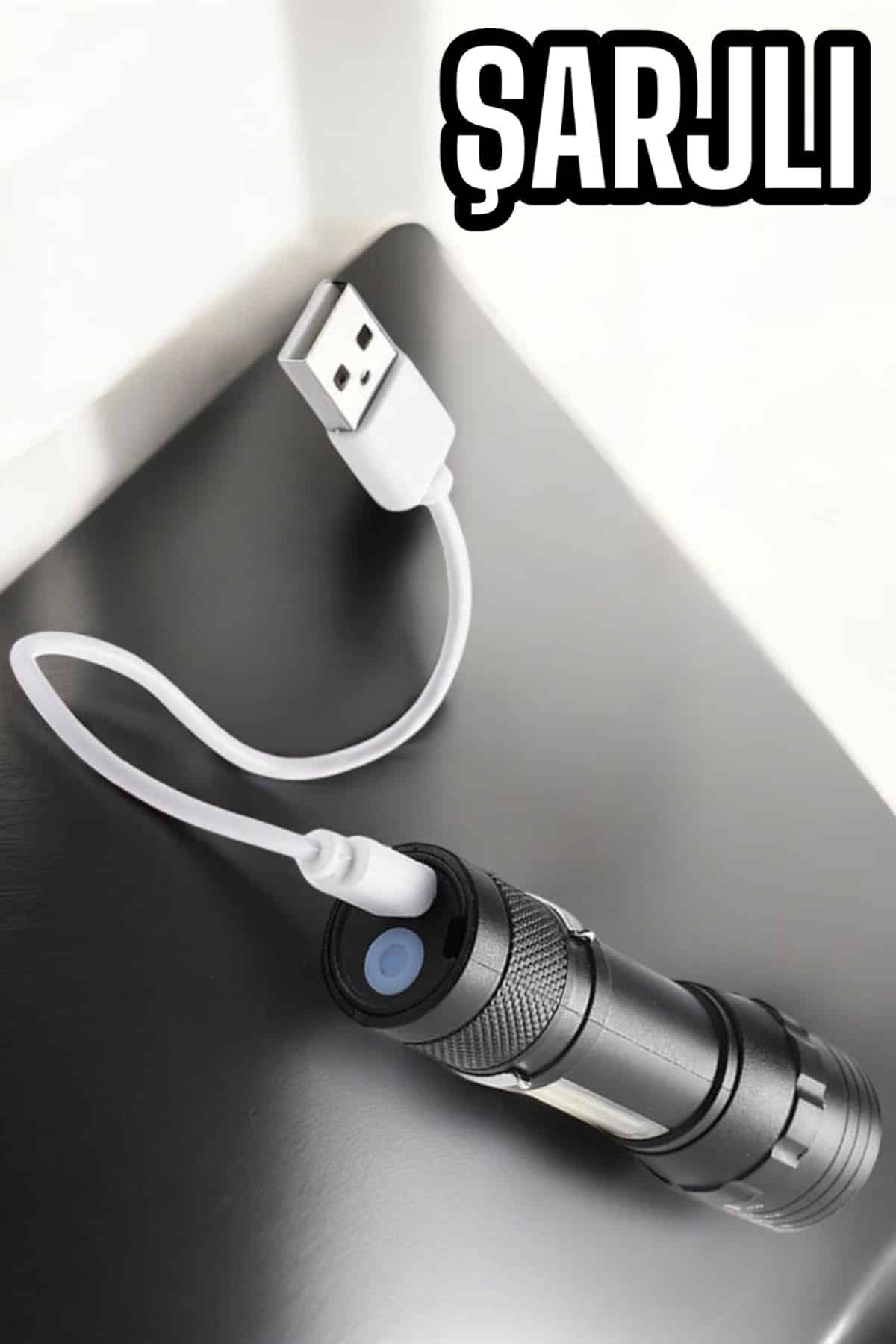 Şarjlı Metal Zoomlu El Feneri Işıldak Led Işık Taşınabilir El Lambası