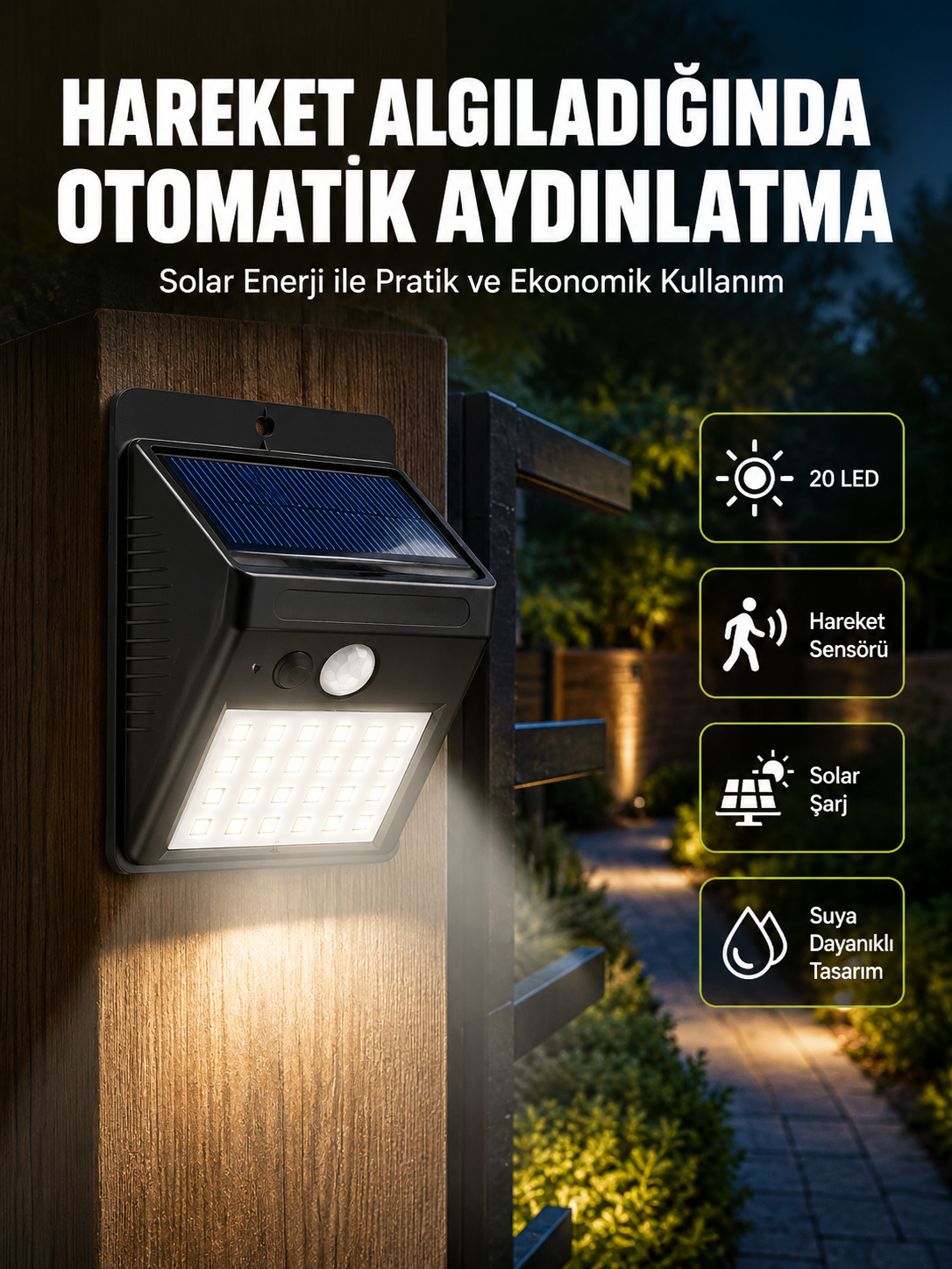 Hareket Algılamalı Solar LED Güvenlik Lambası Yeni Nesil