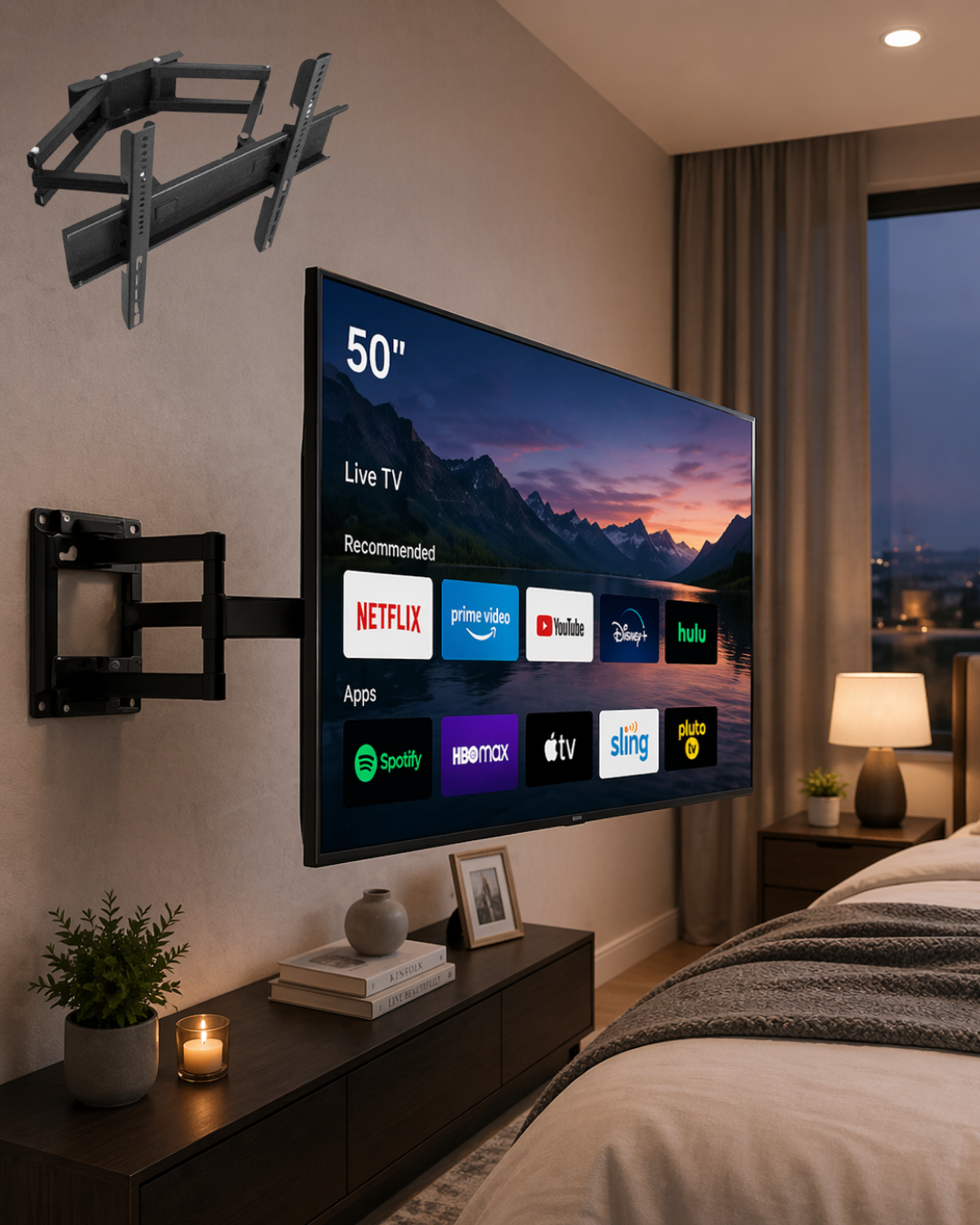 32 55 İnç TV Askı Aparatı Hareketli Duvar Askısı Döner Televizyon Tutucu