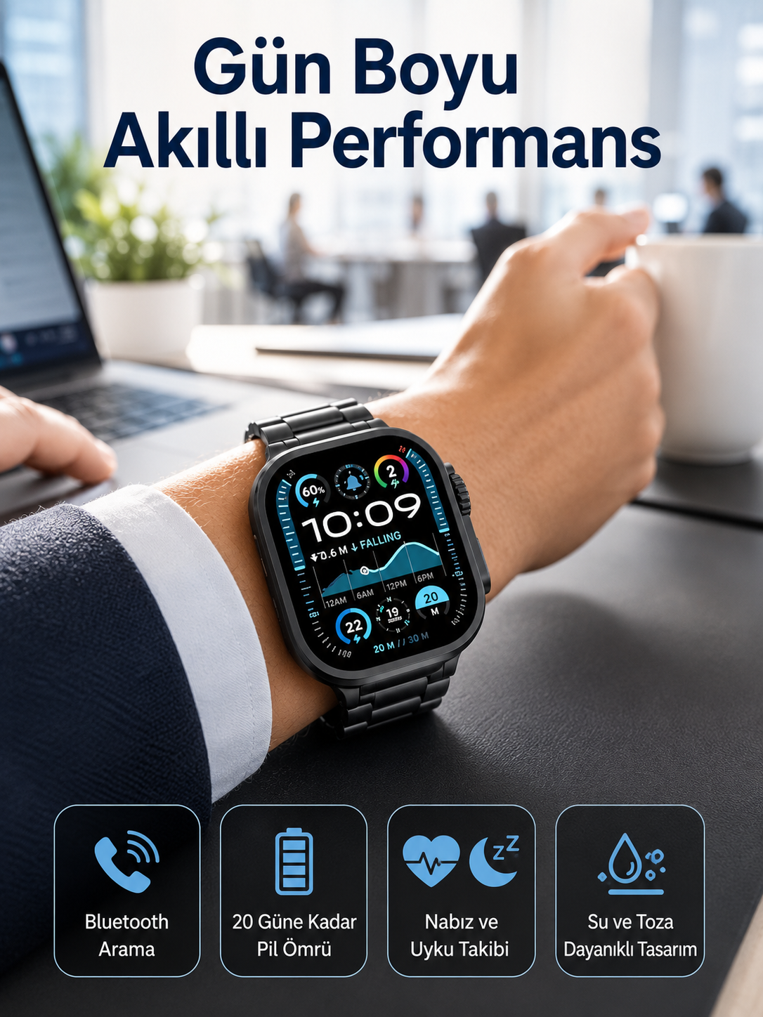 Akıllı Saat Arama Konuşma GPS ve NFC Özelliği 3 Kordonlu Amoled Ekran