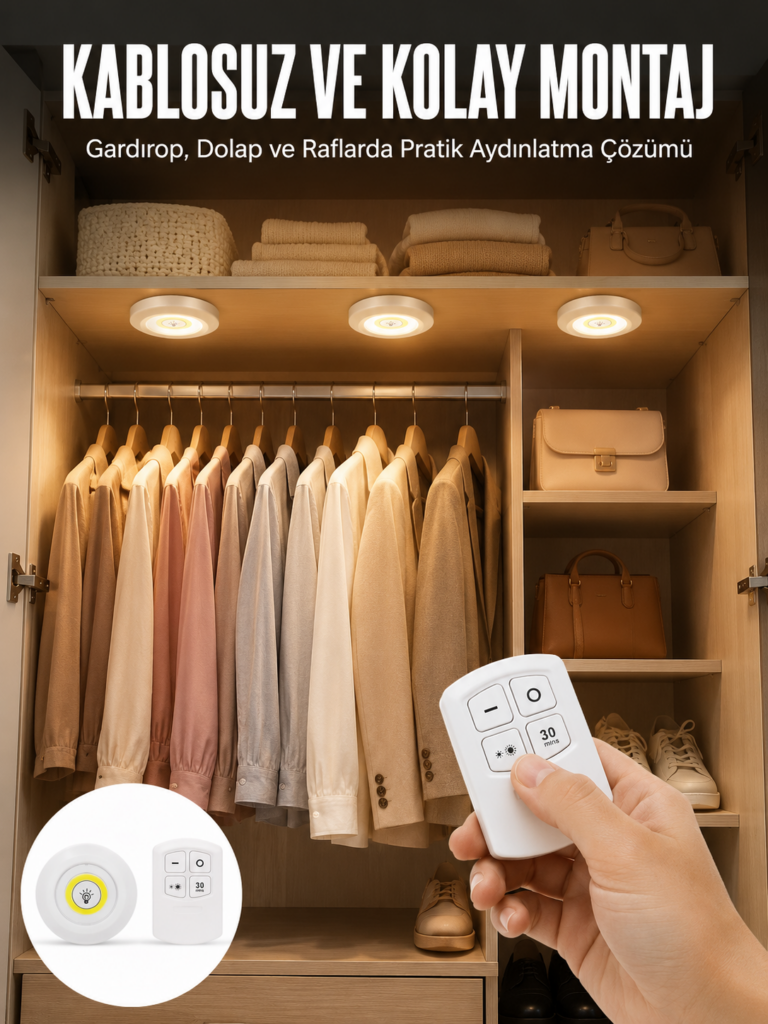 Led Lamba 3'lü Uzaktan Kumandalı Yapışkanlı Beyaz Işık (Kopya)