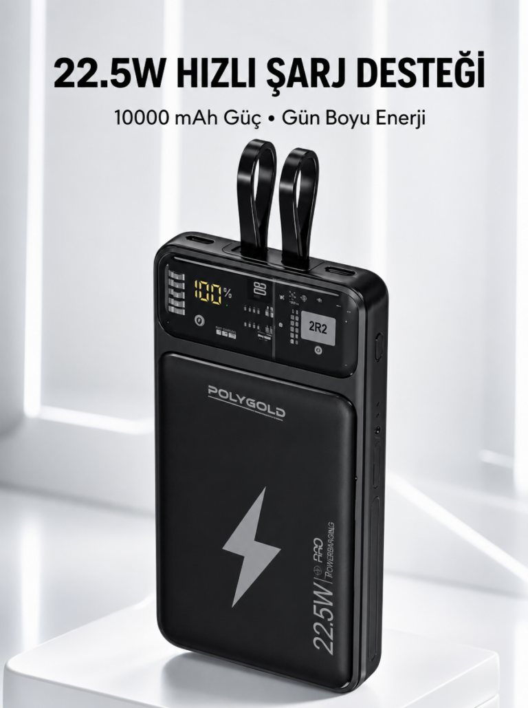 Powerbank Hızlı Şarj 10000 mAh Dahili Kablo Yeni Nesil