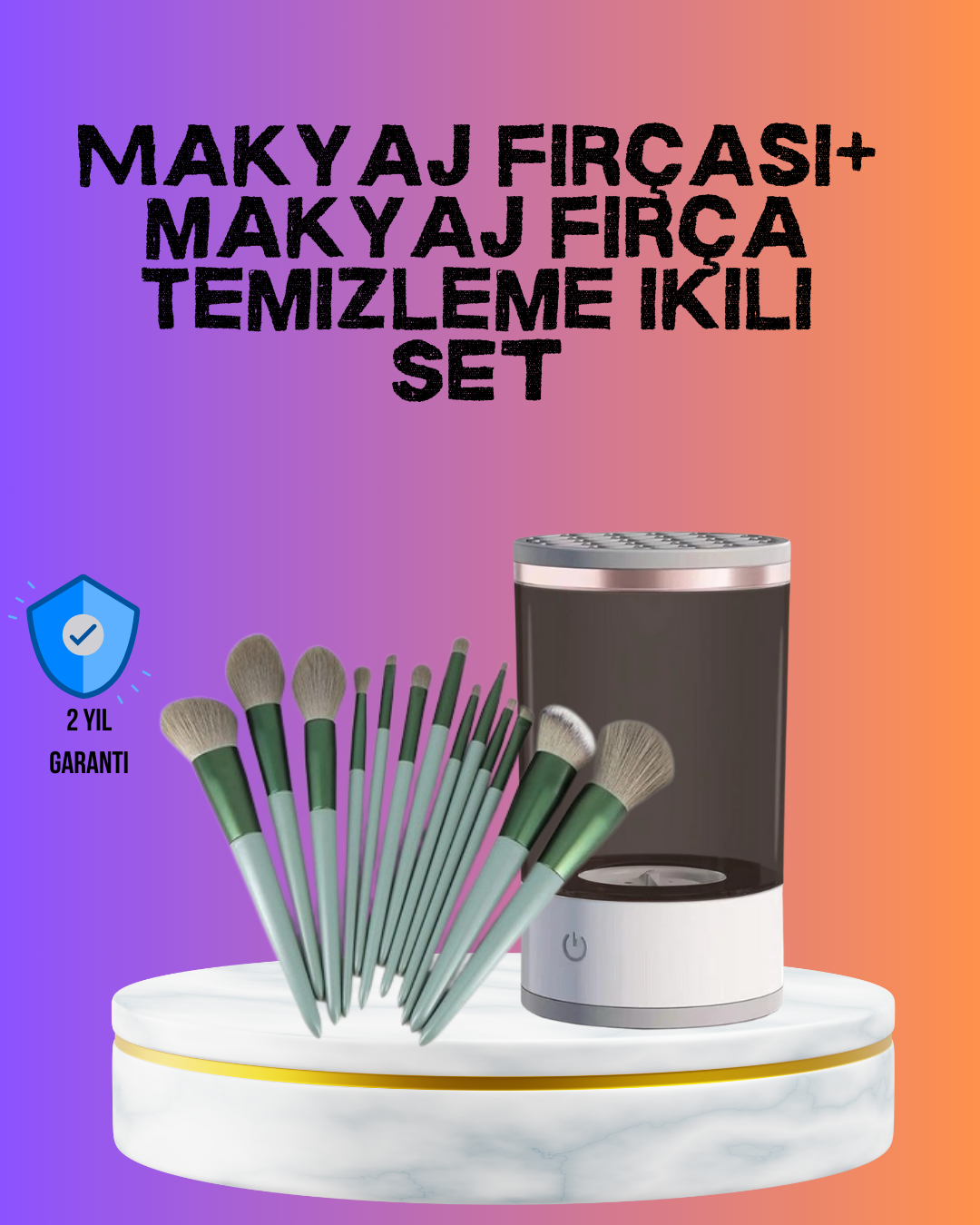 USB Şarjlı Makyaj Fırçası Temizleyici + Profesyonel Fırça Seti