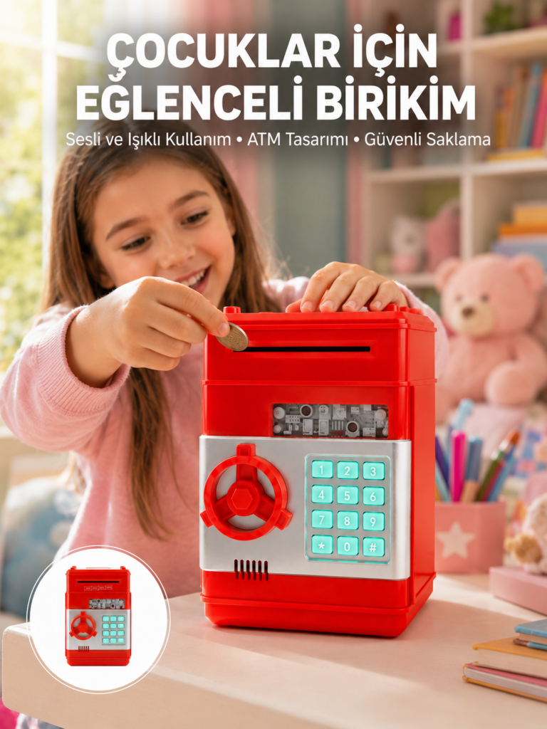 Kırmızı ATM Kasa Tipi Para Biriktirme Kumbarası