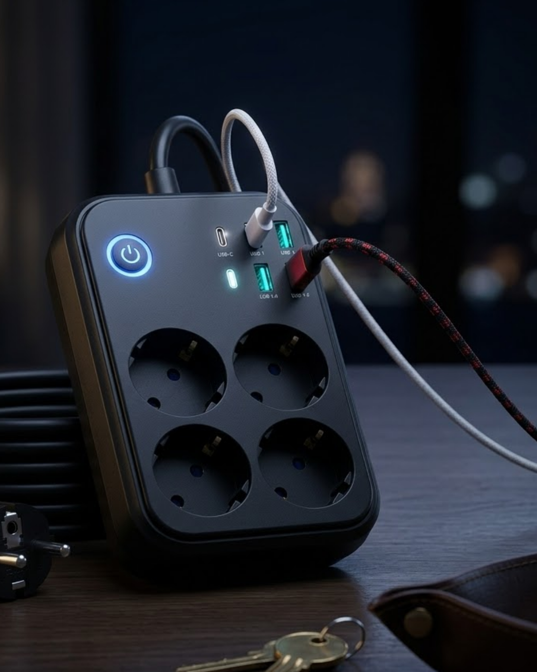 Akım Korumalı Uzatma Prizi 4 USB 2 Type C Dayanıklı ve Güvenli Tasarım