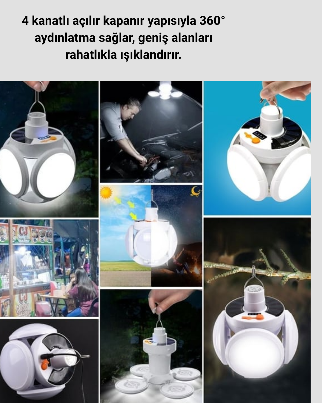 USB ve Solar Şarjlı Katlanabilir 5 Taraflı LED Lamba