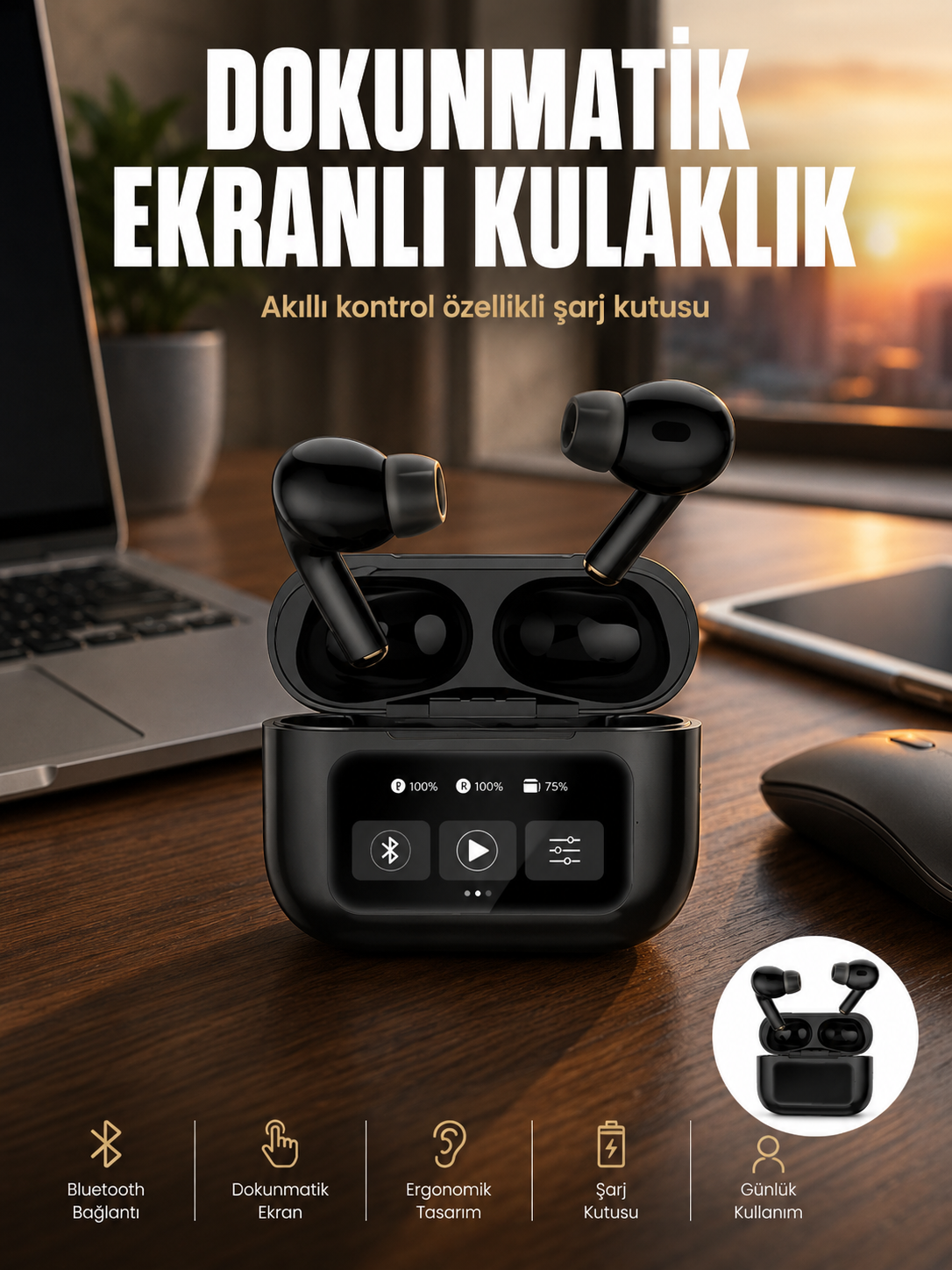 Yeni Nesil Pro Ekranlı Bluetooth Kulaklık 5.0 Bluetooth Yeni Nesil