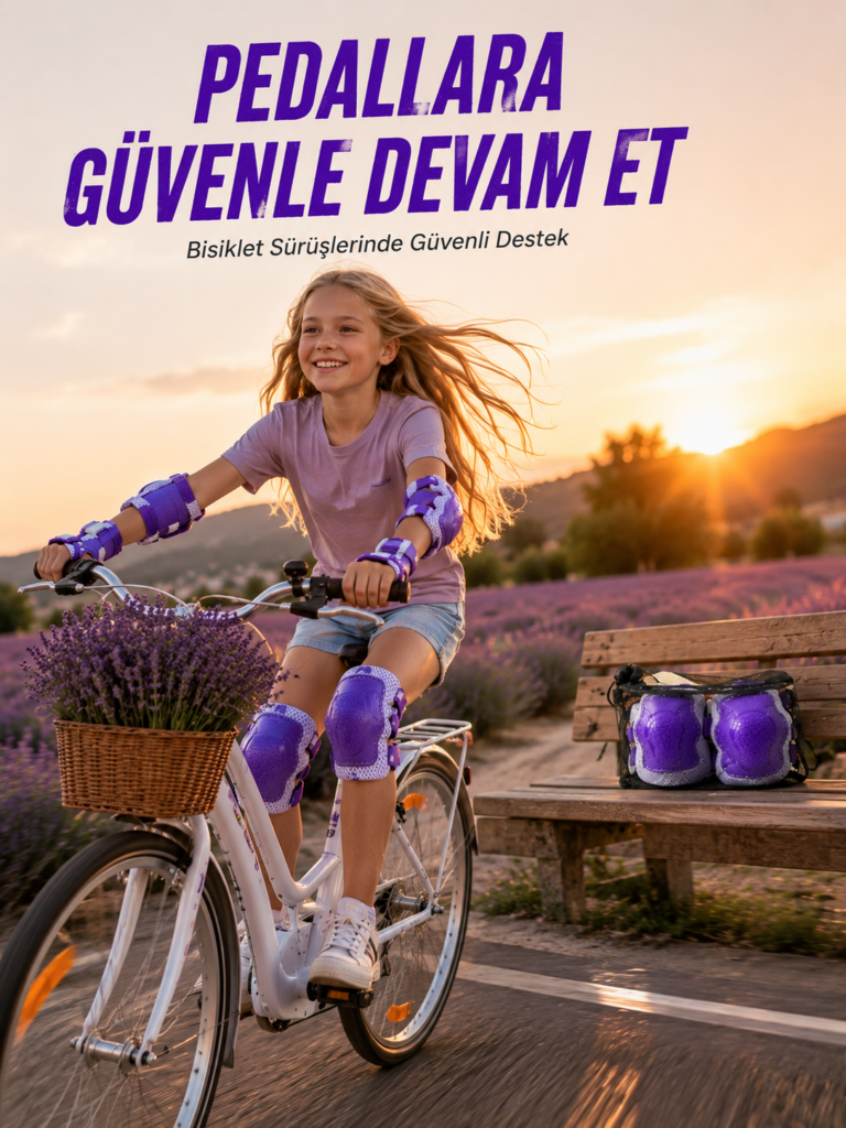 Mor Çocuk Kaykay Paten Scooter Bisiklet Koruyucu Dizlik Seti