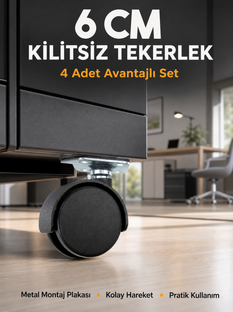 Masa ve Koltuk İçin Kilitsiz Tekerlek Seti 6 cm