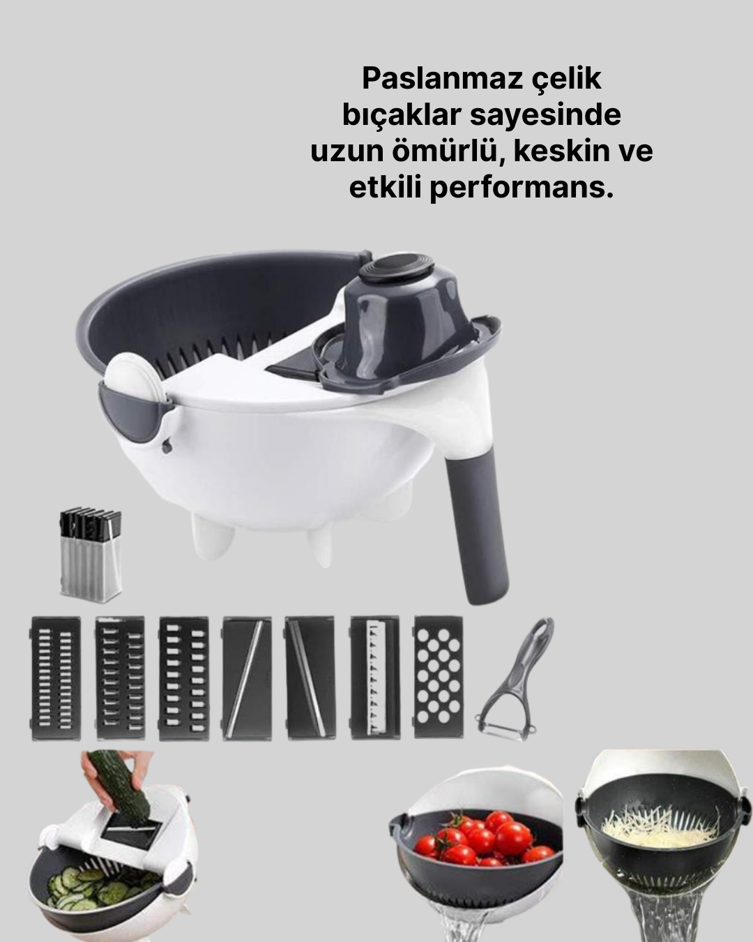 Ergonomik Sebze Rendeleyici ve Süzgeç Hazneli Dilimleyici