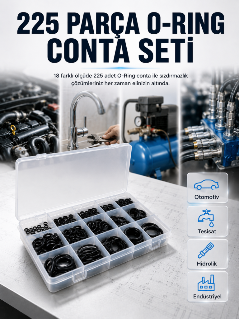 18 Ölçü O-Ring Conta Seti Otomotiv, Tesisat ve Hidrolik İçin Kauçuk Conta Kiti