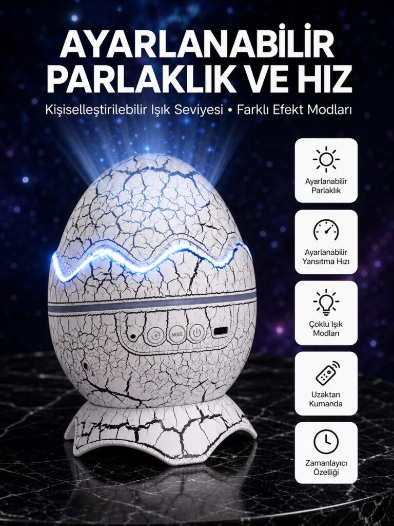 Dinozor Yumurtası Tasarımlı Projektörlü Gece Lambası