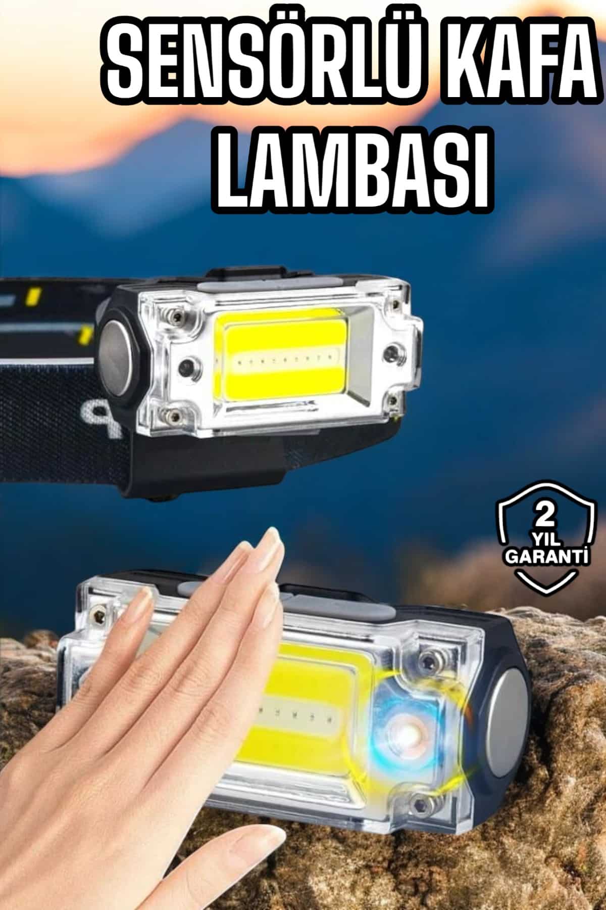 Sensörlü Beyaz Led Kafa Lambası Şarjlı Lityum Batarya ve Led El Feneri