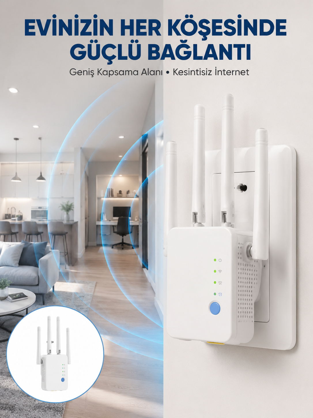 Kablosuz WiFi Tekrarlayıcı 300Mbps