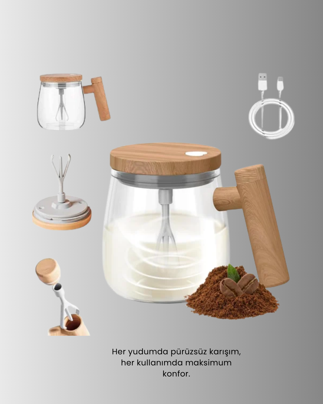 IP6 Su Sızdırmaz Şarjlı Kupa 3D Karıştırma, 400 ml Yeni Nesil