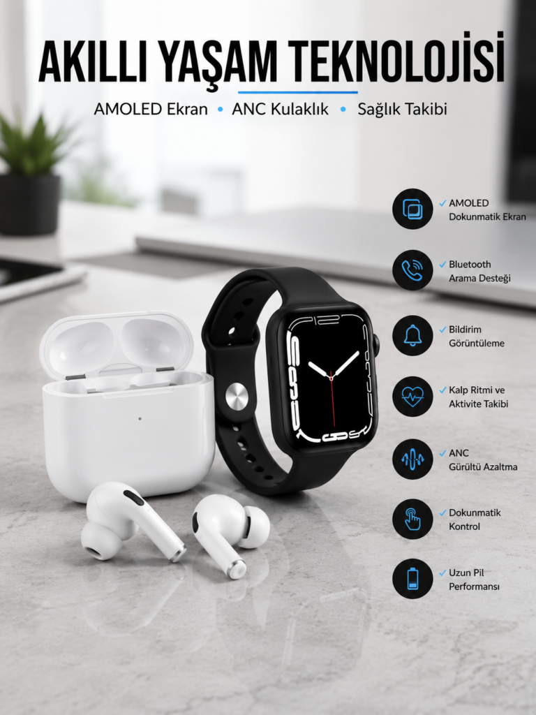 2025 Model Akıllı Saat ve Yeni Nesil Pro Bluetooth Kulaklık TWS Yüksek Ses Kaliteli