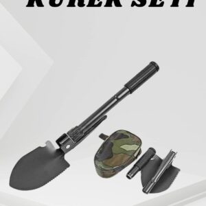 Katlanabilir Kamp Küreği Küçük Kazma Kürek Seti Pusulalı