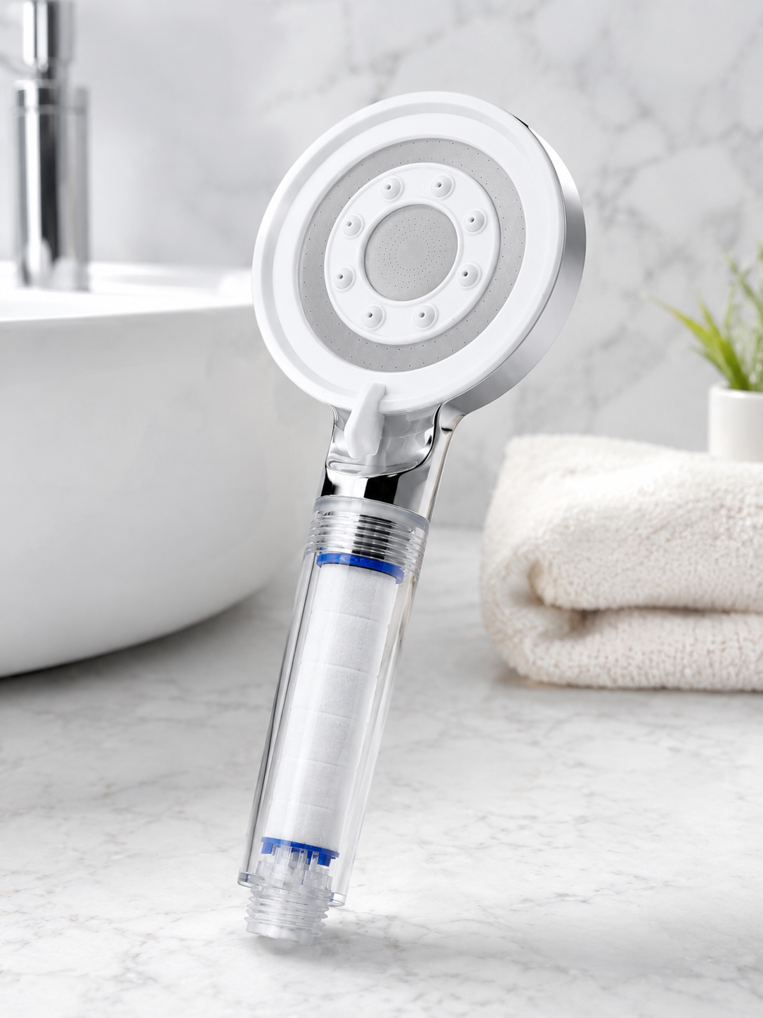 Şeffaf Filtre Hazneli Duş Başlığı Güçlü Akışlı Pratik Banyo Duşu