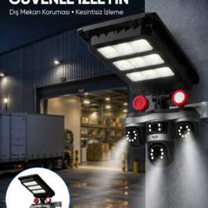 Solar Panelli 3 Lens Dış Mekan Güvenlik Kamerası Hareket Algılamalı LED Aydınlatmalı