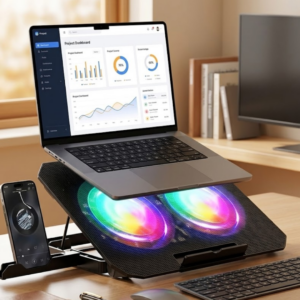 Çift Fanlı Laptop Soğutucu RGB Işıklı Sessiz Notebook Standı
